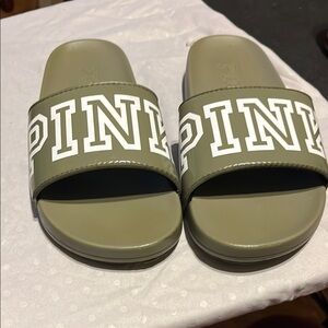 PINK VS Women Olive Green Slide Sandals